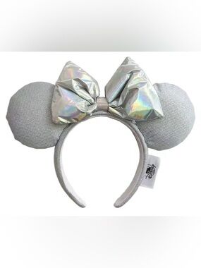 Silver Mouse Ears with Holographic Bow Headband